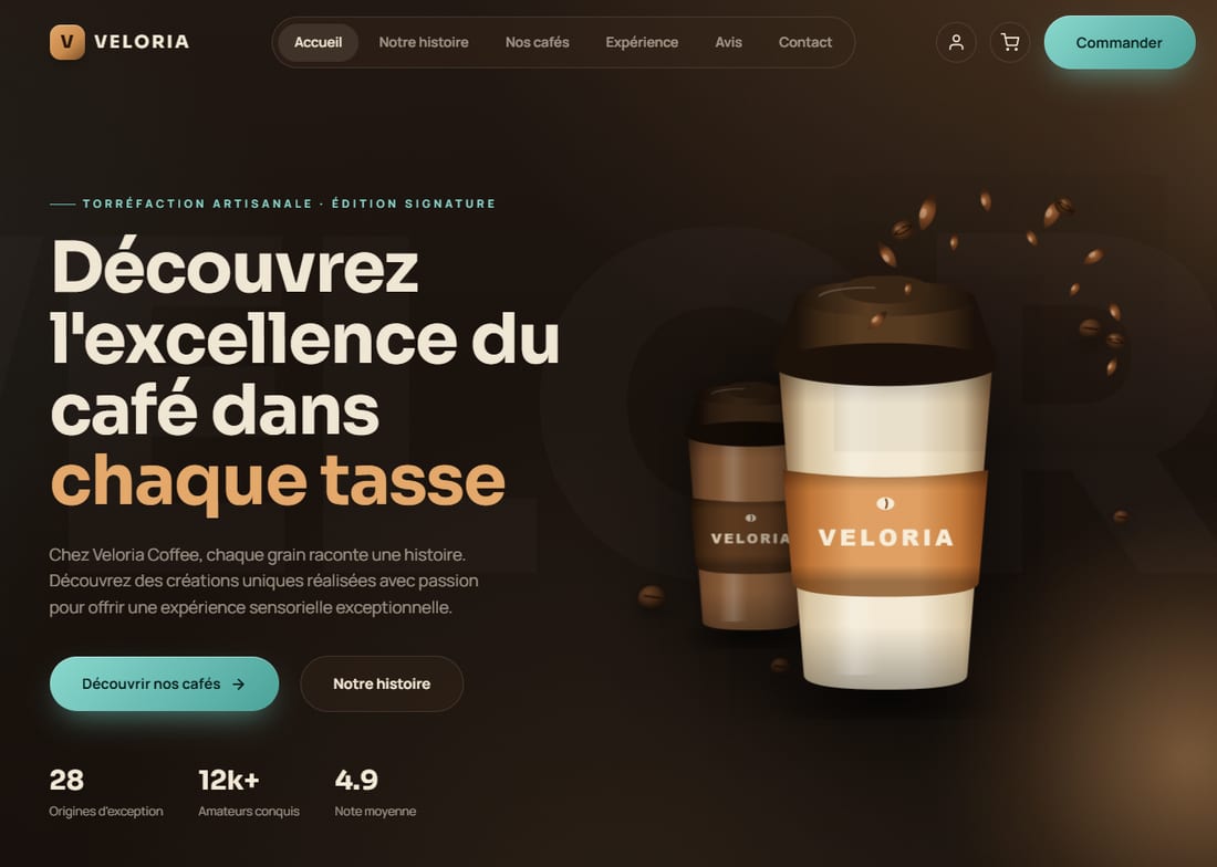 Veloria Coffee — boutique en ligne de café