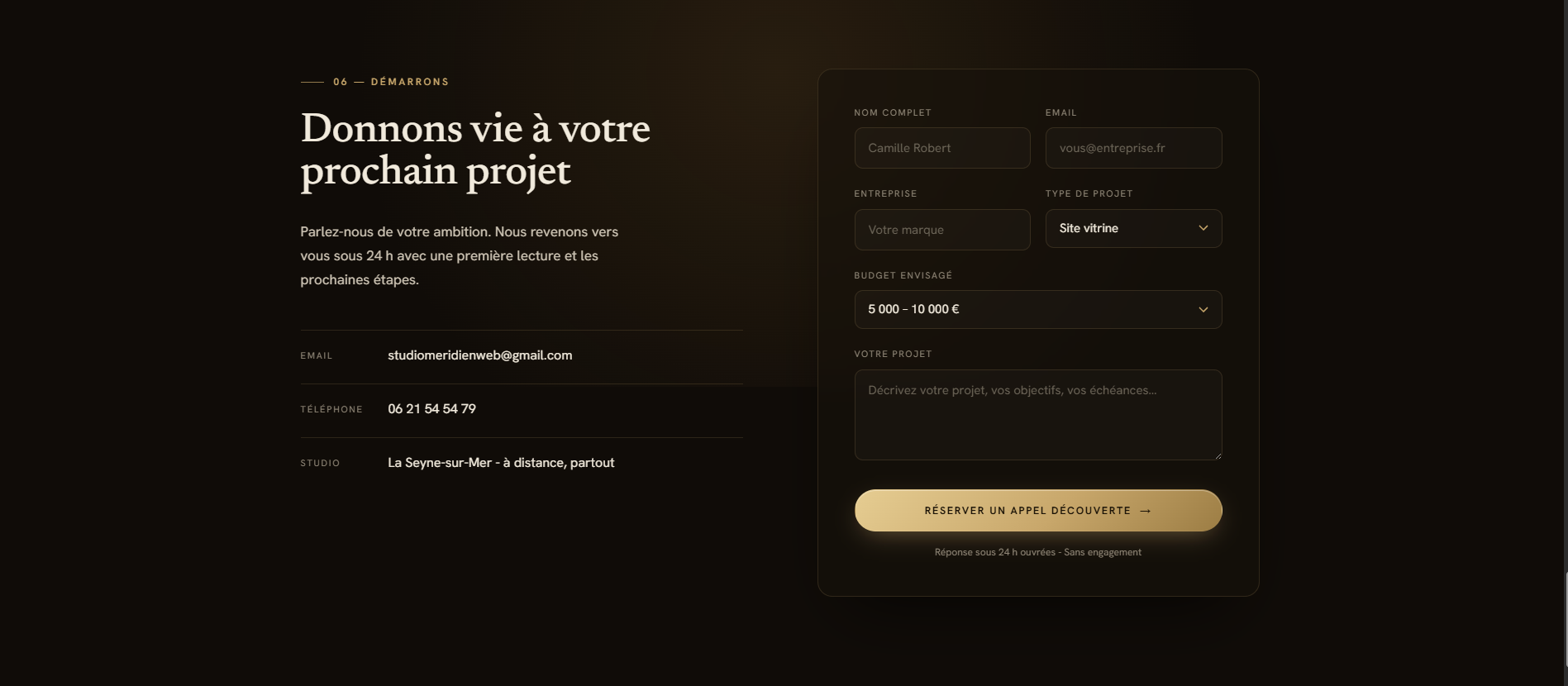 Aperçu de site web réalisé par Studio Méridien